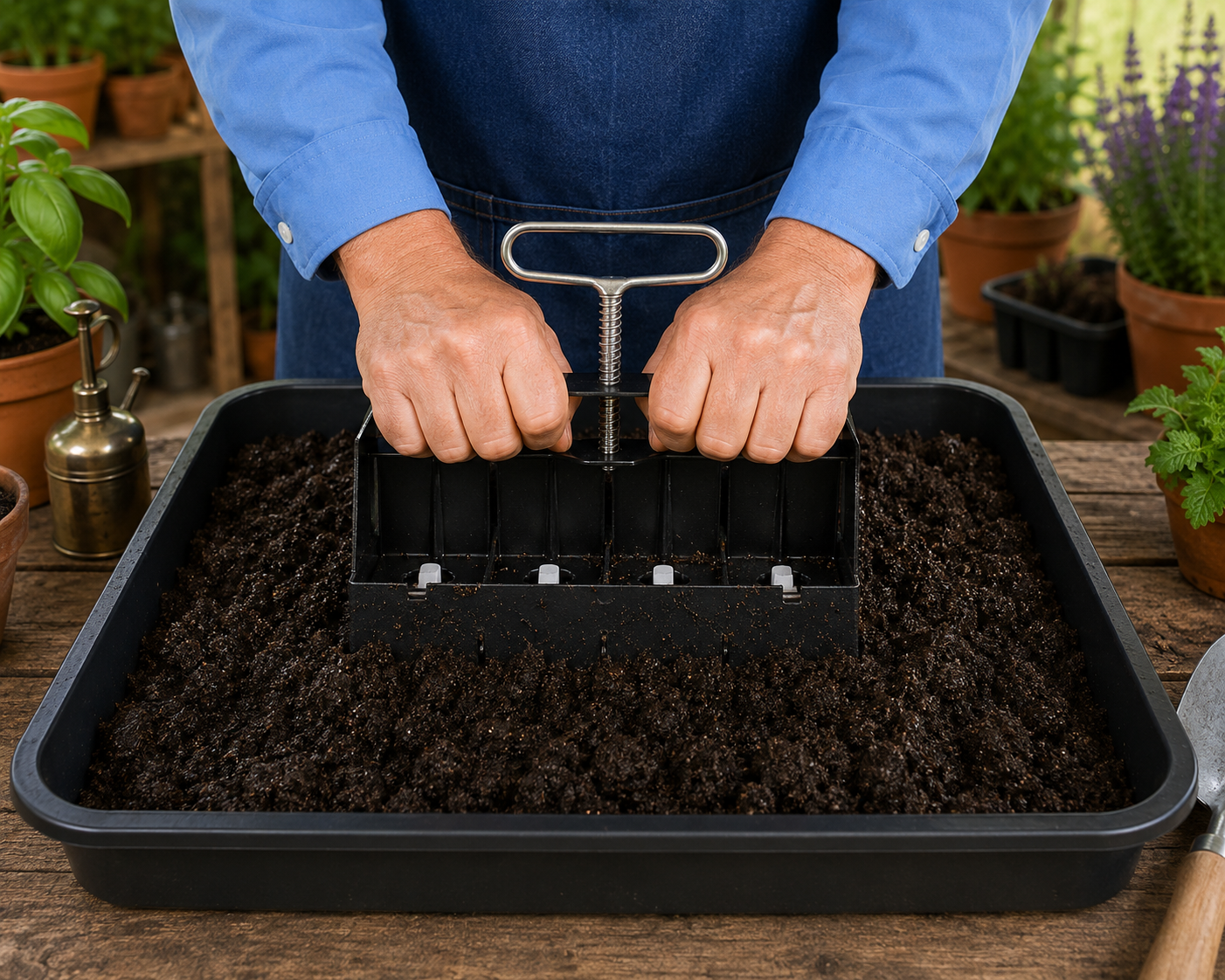 Pressing Tool Into the Soil